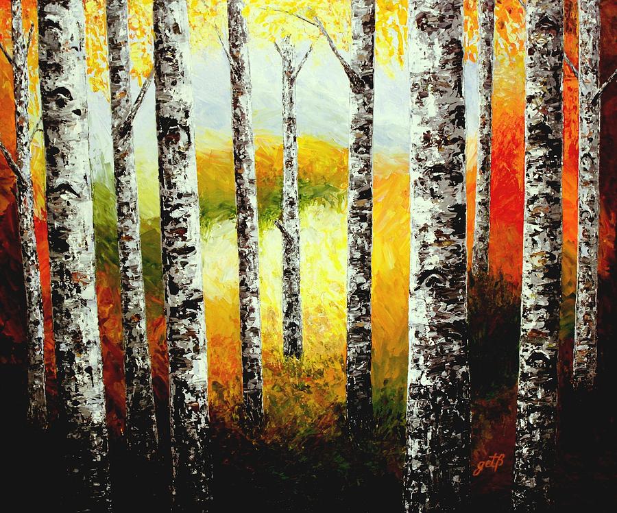 Fall Birches Beauty palette knife painting Painting by Georgeta Blanaru