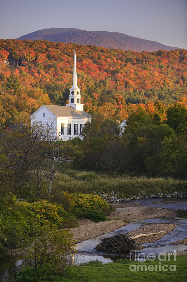 Fall foliage behind a rural Vermont church #3 Photograph by Don Landwehrle
