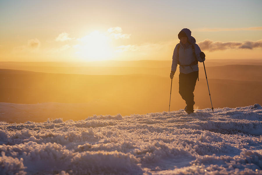 Female Hiker At Sunrise On Winter #3 Photograph by Cody Duncan