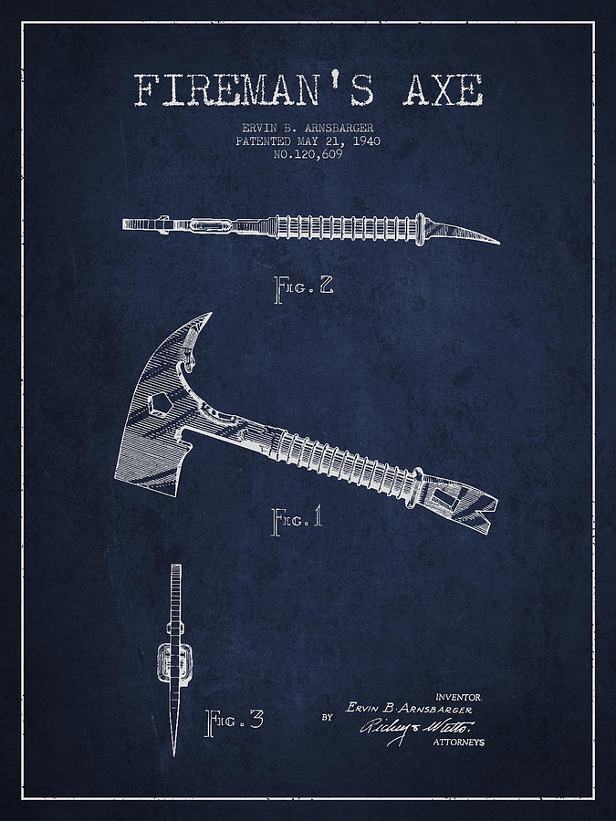 Vintage Digital Art - Fireman Axe Patent drawing from 1940 #4 by Aged Pixel