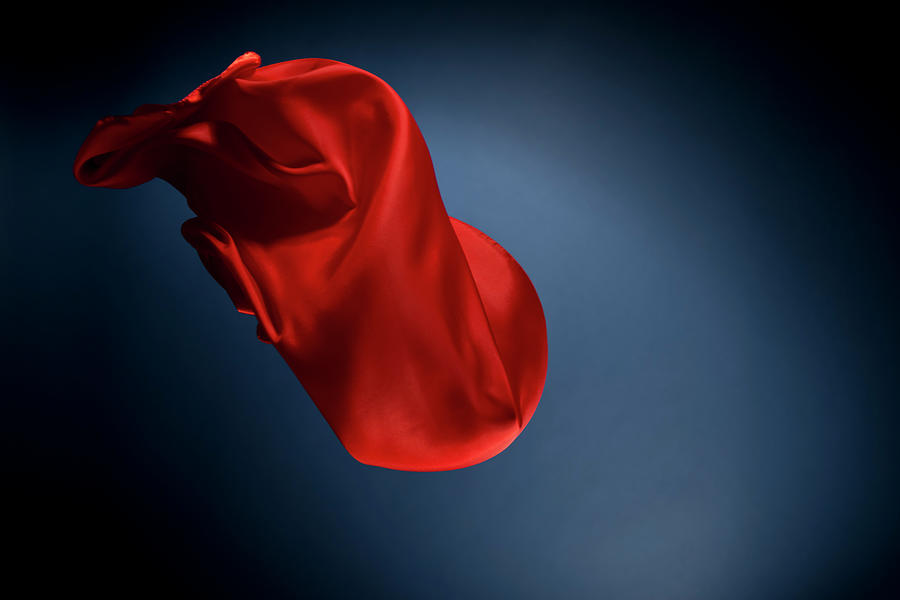 Floating Red Silk On A Dark Blue #3 Photograph by Gm Stock Films
