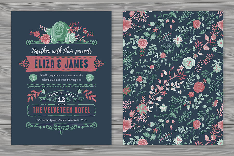 Floral Wedding Invitation Template #3 Drawing by DavidGoh