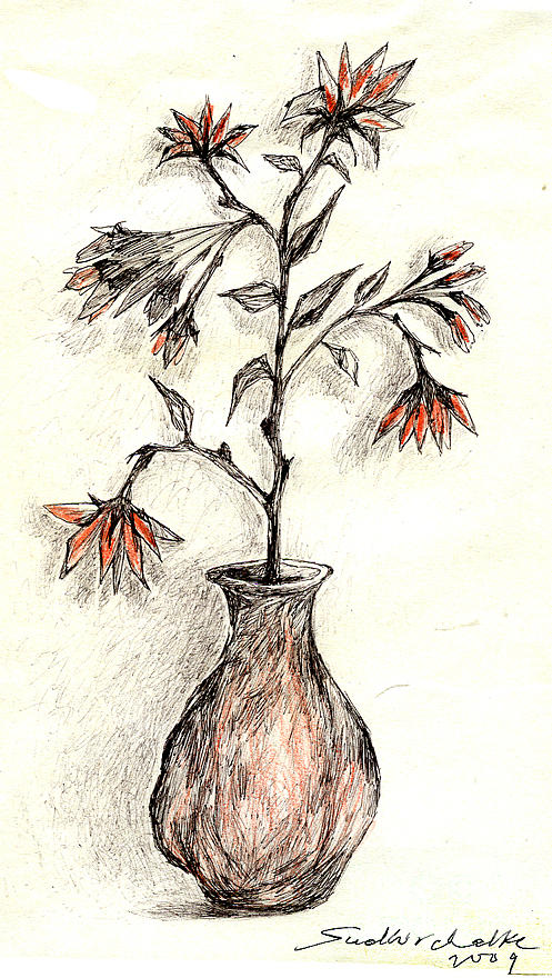 Childrens Pencil Drawing Flower Pot Pencil Stock Illustration 2327026823 |  Shutterstock