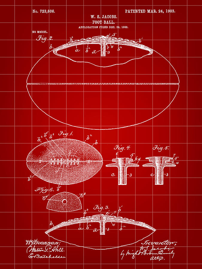 Football Patent 1902 - Red Digital Art by Stephen Younts