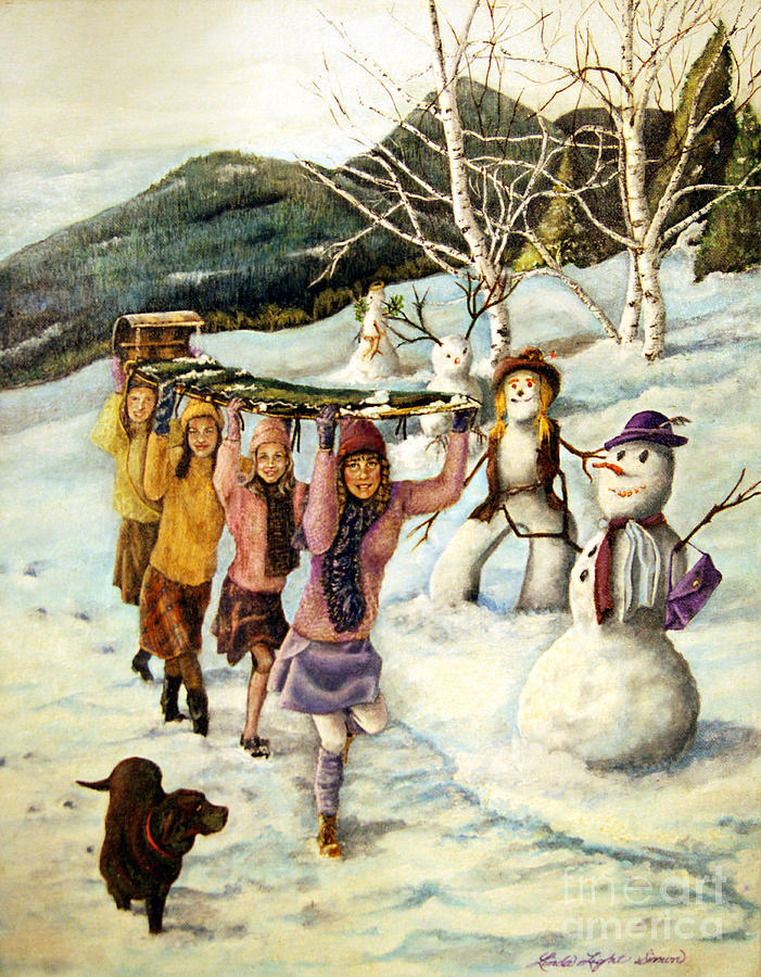 Winter Painting - Frosty Frolic by Linda Simon