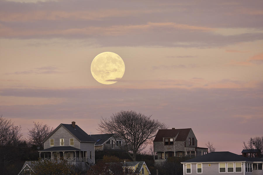 Sunset Photograph - Full Moon Over Georgetown Island Maine #4 by Keith Webber Jr