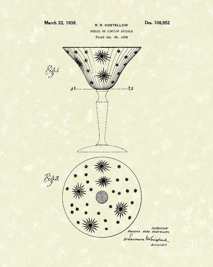Goblet 1938 Patent Art #3 Drawing by Prior Art Design
