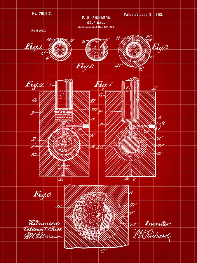 Golf Digital Art - Golf Ball Patent 1902 - Red by Stephen Younts