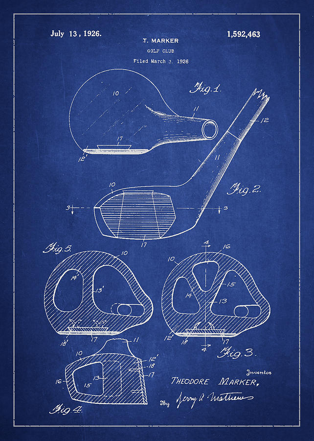 Golf Club Patent Drawing From 1926 Digital Art