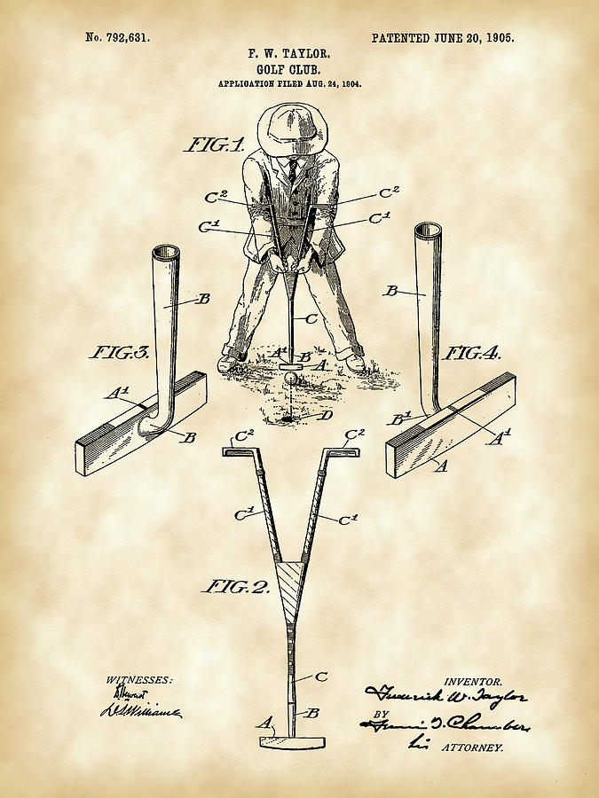 Golf Club Patent 1904 - Vintage Digital Art by Stephen Younts