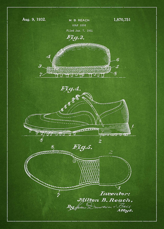 Golf Digital Art - Golf shoe Patent Drawing From 1931 #4 by Aged Pixel