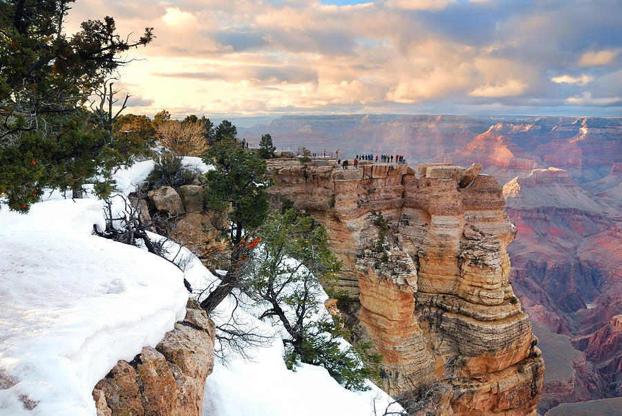 Grand Canyon panorama view in winter with snow #3 Photograph by Songquan Deng