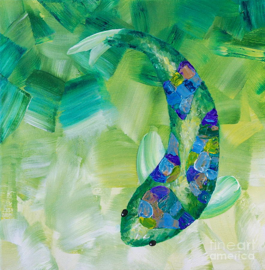 Green Koi Painting by Shiela Gosselin