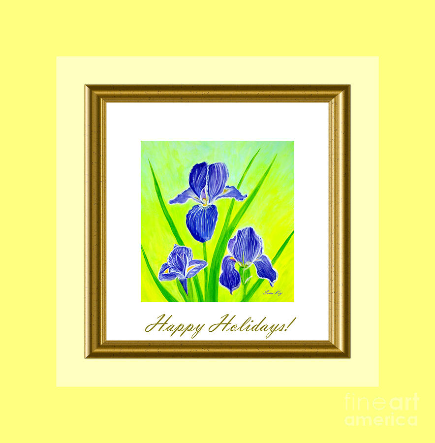 Happy Holidays. Beautiful Iris flowers #2 Painting by Oksana Semenchenko