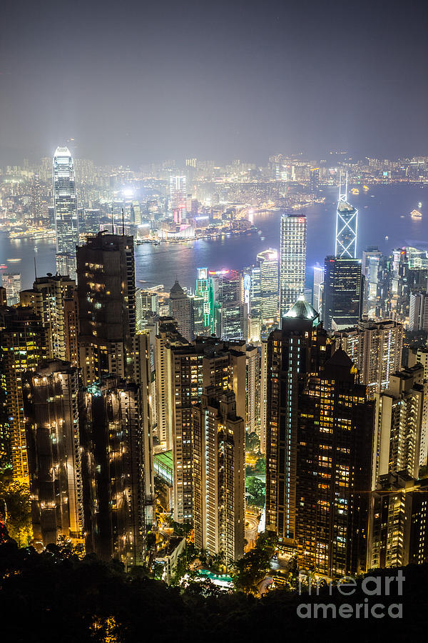 Hong Kong harbor from Victoria peak at night #3 Photograph by Matteo Colombo