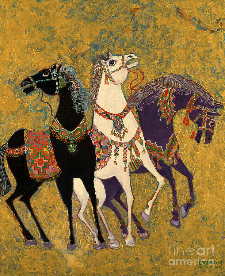 Laila Shawa Painting - 3 Horses by Laila Shawa