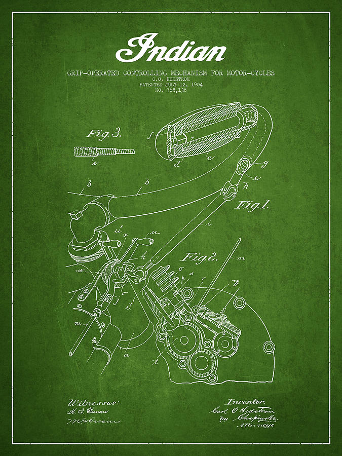 Indian Motorcycle Patent From 1904 - Green Digital Art