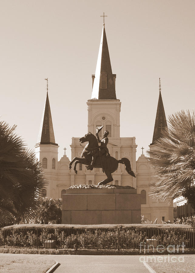 Jackson Square Statue in Sepia #3 Photograph by Carol Groenen