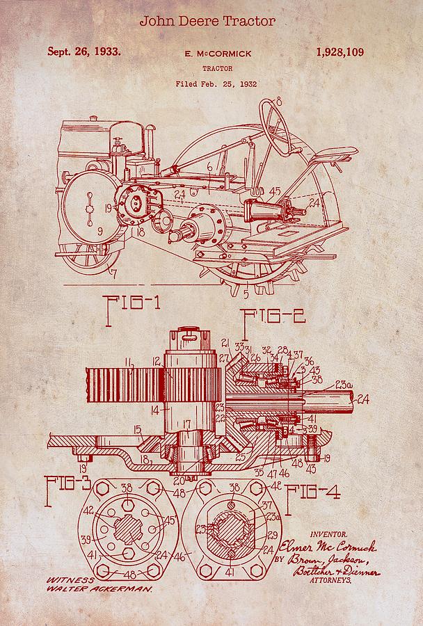 John Deere Tractor Patent 1933 #3 Drawing by Mountain Dreams
