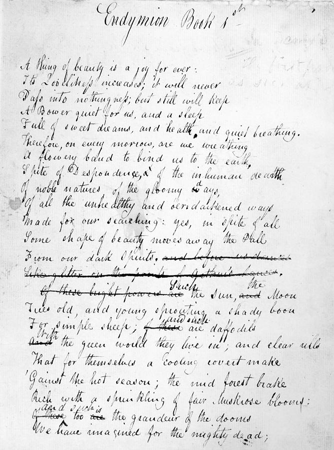 John Keats First Page of Endymion Drawing by Granger