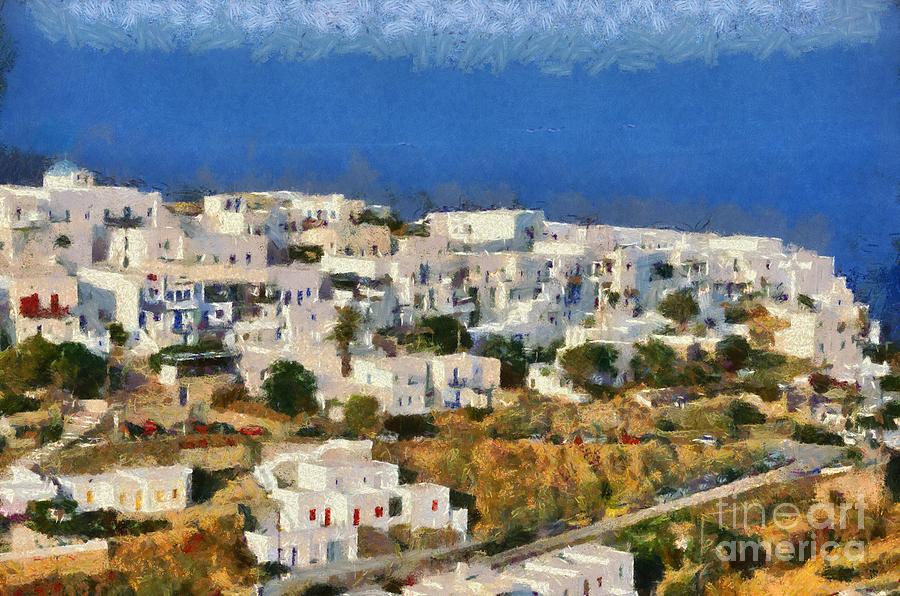 Kastro village in Sifnos island #7 Painting by George Atsametakis