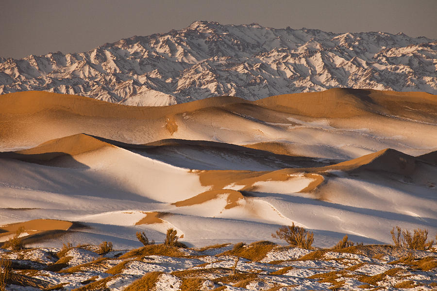 Khongor Sand Dunes In Winter Gobi Desert #4 Photograph by Colin Monteath