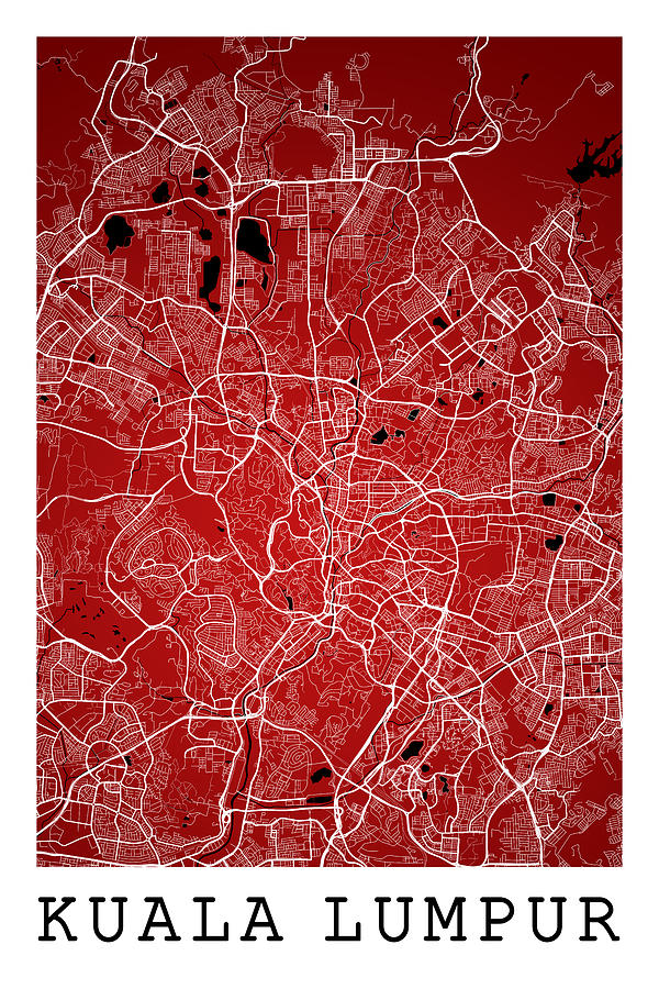 Kuala Lumpur Street Map - Kuala Lumpur Malaysia Road Map Art on #3 ...