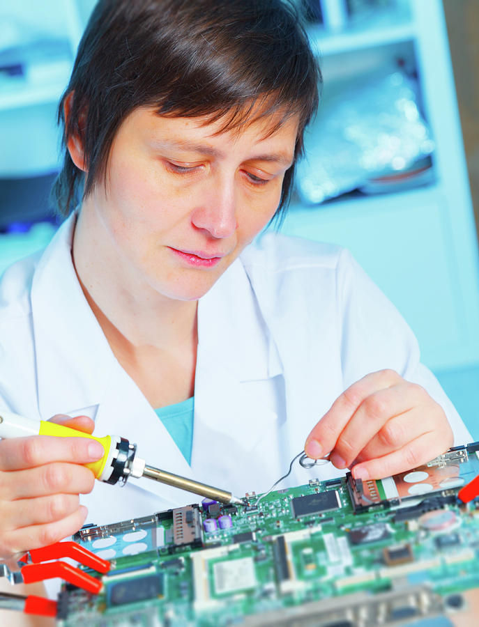 Female Photograph - Lab Assistant Working On Circuit Board #3 by Wladimir Bulgar