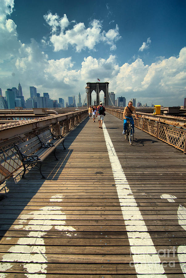 Brooklyn Bridge Photograph - Lanes for pedestrian and bicycle traffic on the Brooklyn Bridge #3 by Amy Cicconi