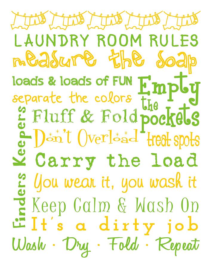 Typography Digital Art - Laundry Room Rules Poster #3 by Jaime Friedman