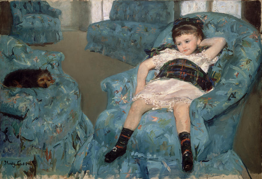 Little Girl In A Blue Armchair #3 Painting by Celestial Images