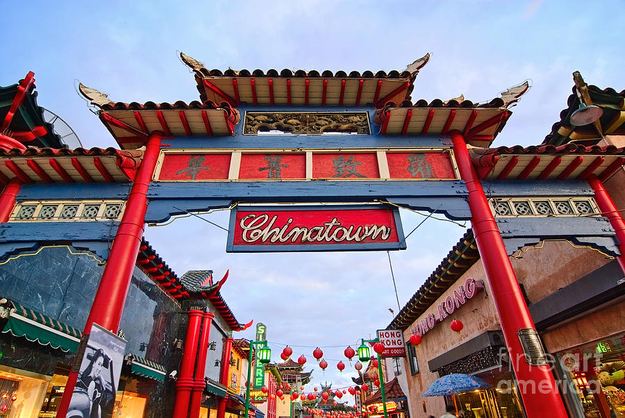 Sign Photograph - Los Angeles Chinatown plaza. #3 by Jamie Pham