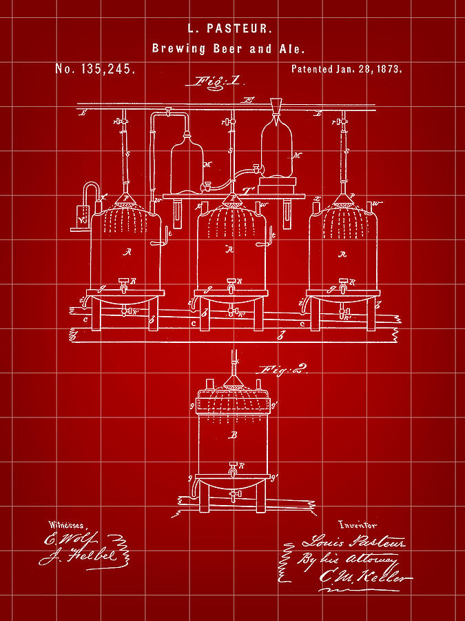 Louis Pasteur Beer Brewing Patent 1873 - Red Digital Art by Stephen Younts