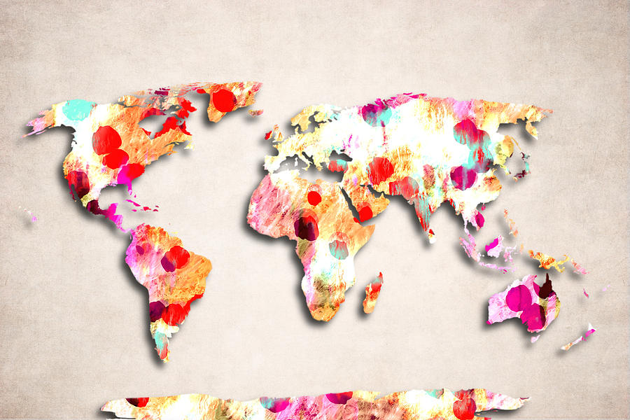Abstract Digital Art - Map Of The World - Abstract Design #3 by World Art Prints And Designs