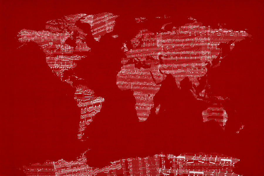 Map of the World Map from Old Sheet Music #3 Digital Art by Michael Tompsett