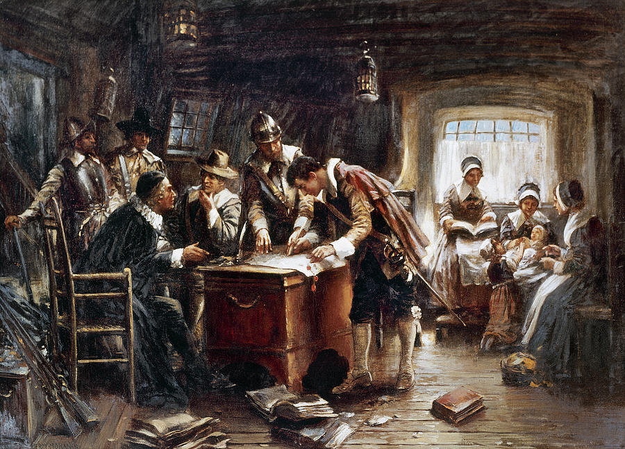 Mayflower Compact, 1620 Painting by Percy Moran