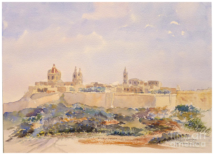 Mdina Skyline #2 Painting by Godwin Cassar