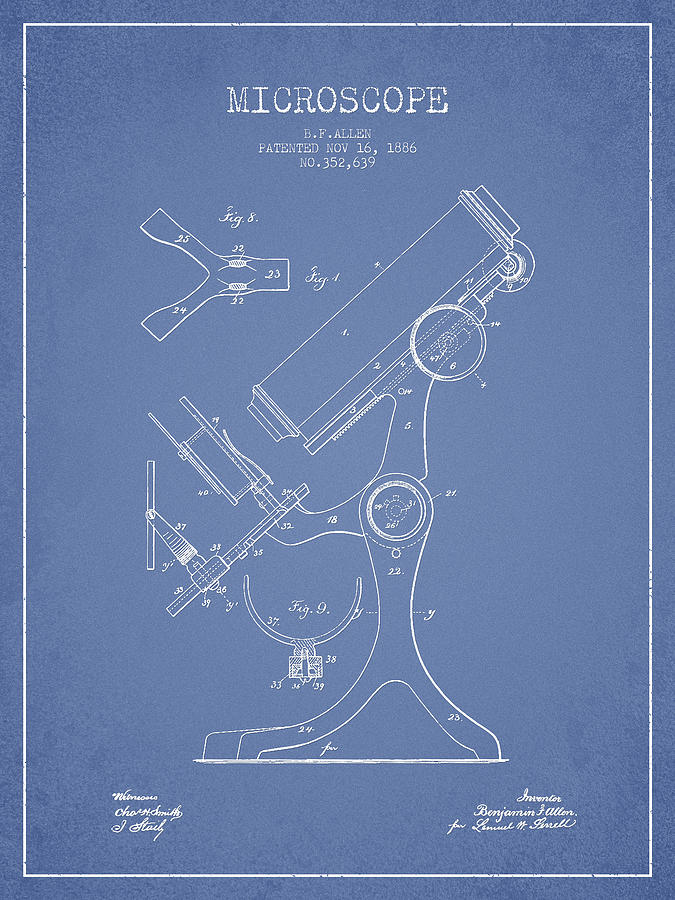 Vintage Digital Art - Microscope Patent Drawing From 1886 - Light Blue by Aged Pixel