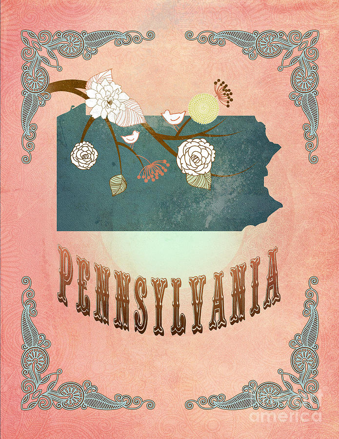 Modern Vintage Pennsylvania State Map Digital Art By Joy House Studio ...