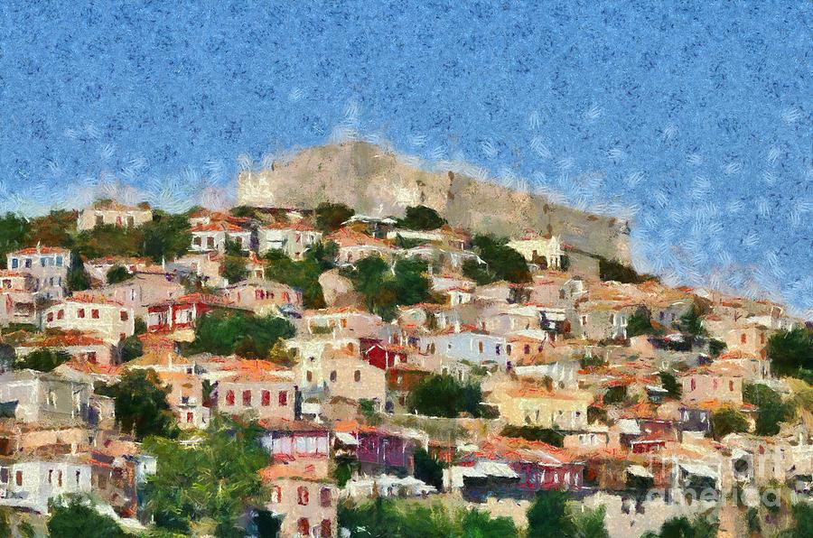 Molyvos town in Lesvos island #9 Painting by George Atsametakis