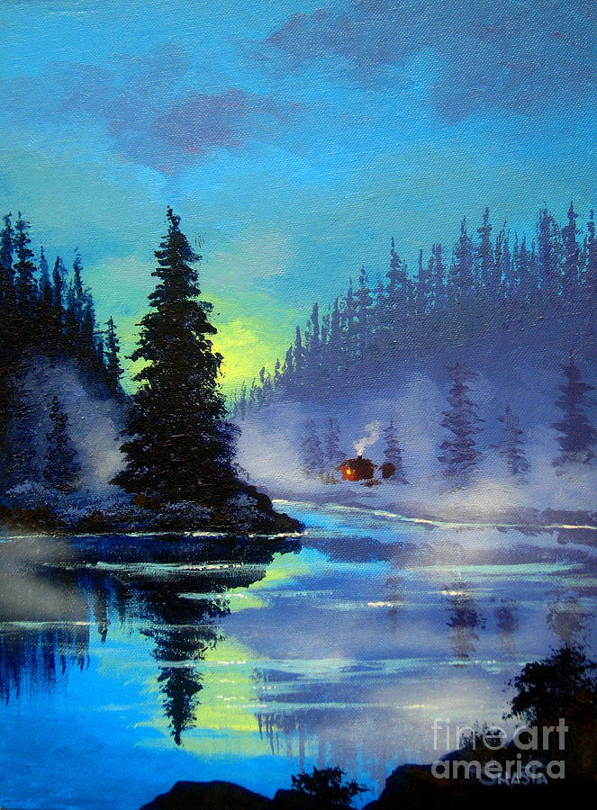 Winter Painting - Morning  Mist  #3 by Shasta Eone