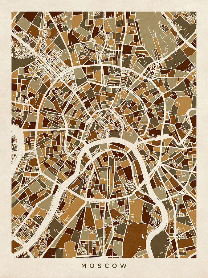 Moscow Digital Art - Moscow City Street Map #3 by Michael Tompsett
