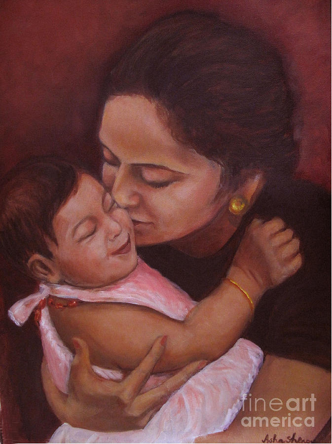 Mother and child #3 Painting by Asha Sudhaker Shenoy