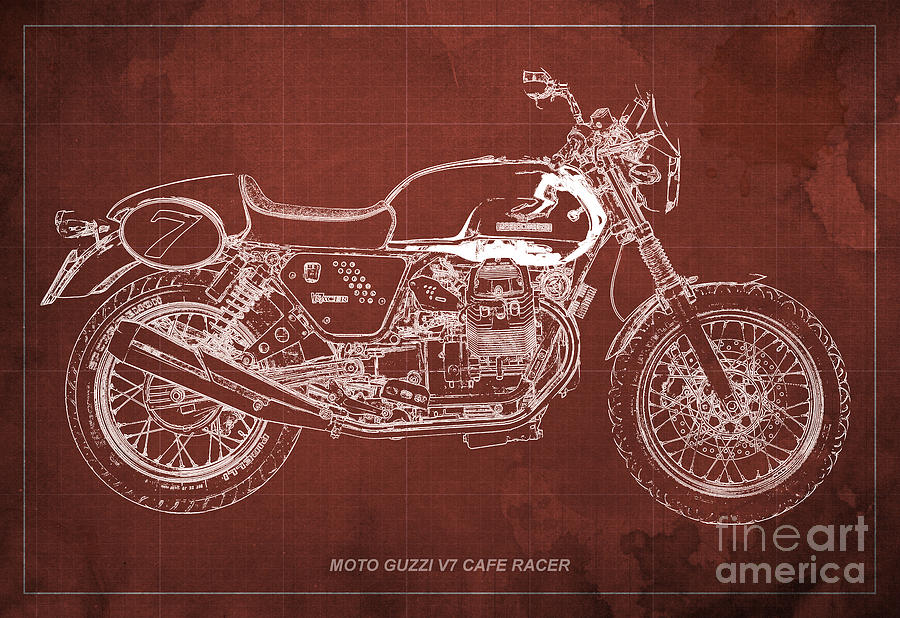 Moto Guzzi Drawing - Moto Guzzi V7 Cafe Racer by Drawspots Illustrations Moto Guzzi Drawing - Moto Guzzi V7 Cafe Racer by Drawspots Illustrations