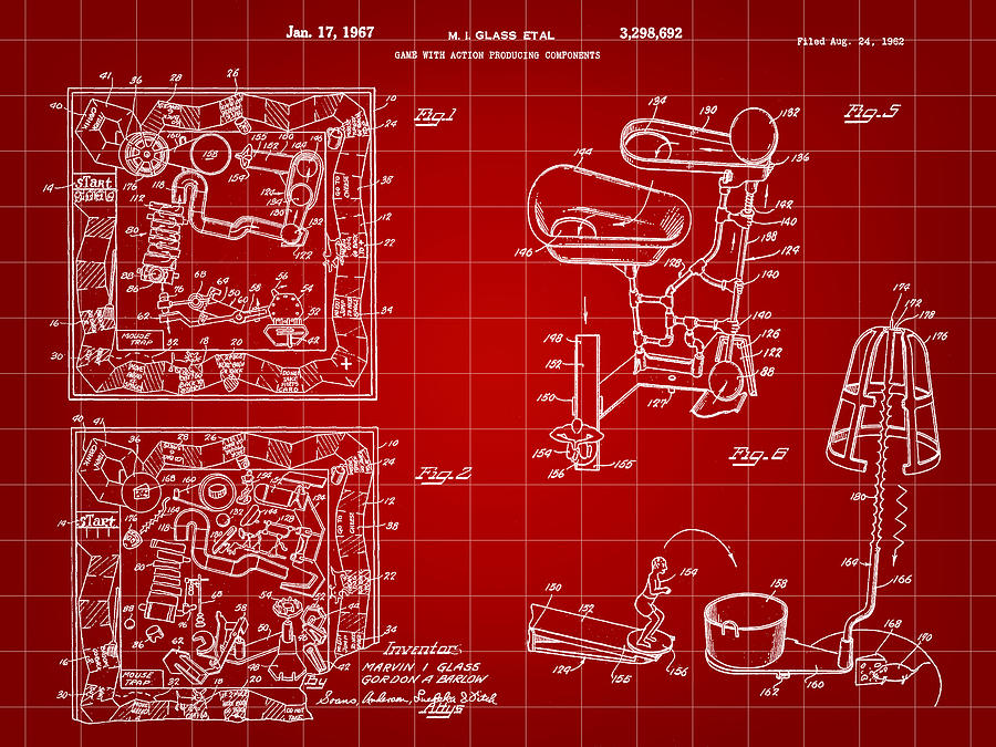 Cheese Digital Art - Mouse Trap Board Game Patent 1962 - Red by Stephen Younts