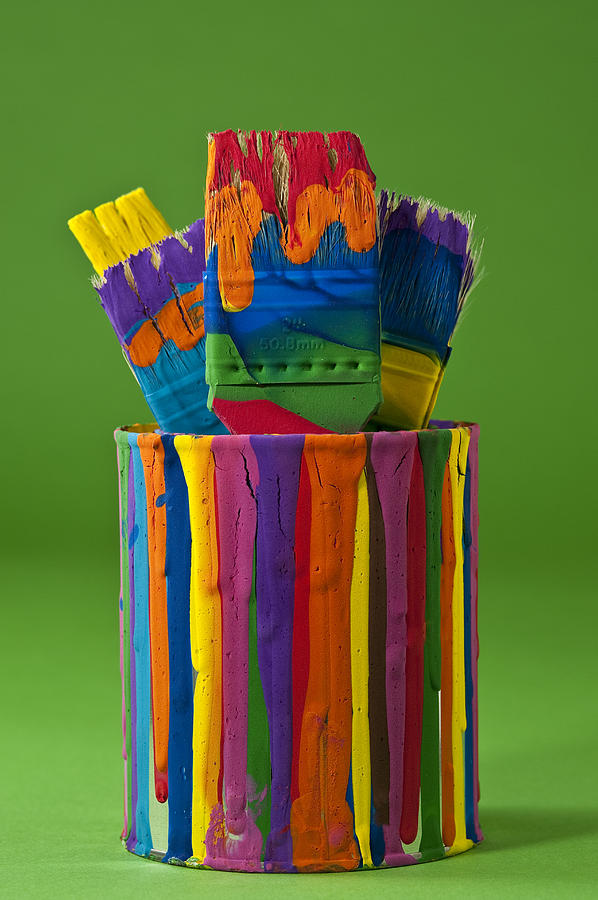 Multicolored paint can with brushes #3 Photograph by Jim Corwin