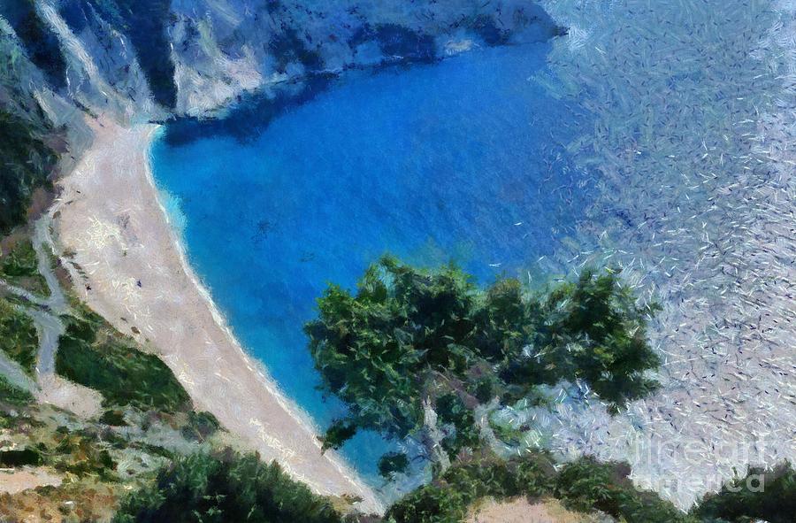 Myrtos beach in Kefallonia island #5 Painting by George Atsametakis