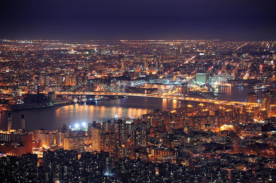 New York City Manhattan skyline aerial view at dusk #3 Photograph by Songquan Deng