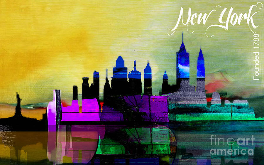 New York Skyline Watercolor #2 Mixed Media by Marvin Blaine