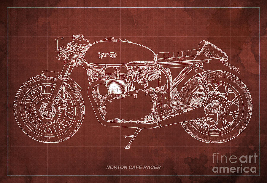 Norton Cafe Racer Drawing - Norton Cafe Racer Blueprint by Drawspots Illustrations Norton Cafe Racer Drawing - Norton Cafe Racer Blueprint by Drawspots Illustrations